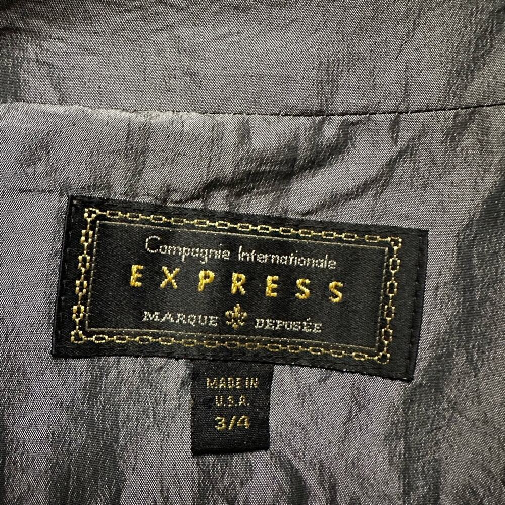 Vintage Express Silver Trench Coat Pockets Nylon Shimmer Y2K Glam Small - Picture 3 of 10